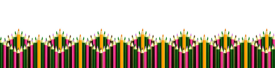 colorful pencils isolated on white background, with free space panoramic background, back to school concept