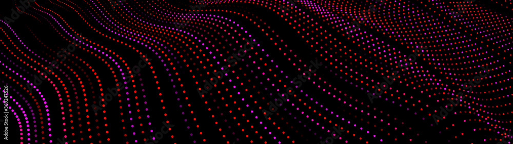 Poster abstract gradient dynamic wave of particles. network of bright points or dots. big data. digital bac
