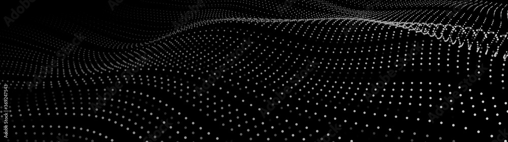 Poster abstract gradient dynamic wave of particles. network of bright points or dots. big data. digital bac