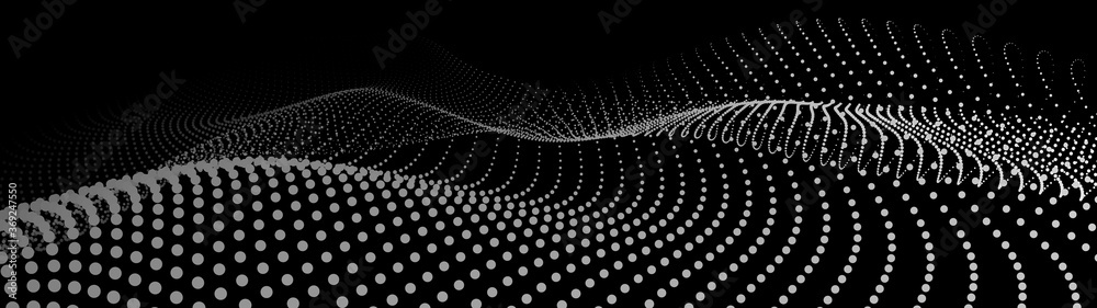 Poster abstract gradient dynamic wave of particles. network of bright points or dots. big data. digital bac