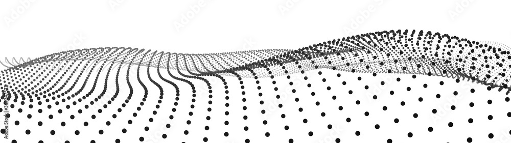 Poster abstract gradient dynamic wave of particles. network of bright points or dots. big data. digital bac