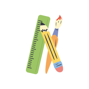 pencil paint brush and ruler line and fill style icon vector design