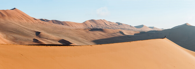 Naklejka na ściany i meble Panoramic view from sand dune at Sossusvlei towards north-east