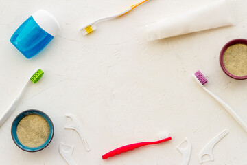 Top view frame of dental tools and equipment