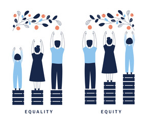 Equality and Equity Concept Illustration. Human Rights, Equal Opportunities and Respective Needs. Modern Design Vector Illustration - 369248530