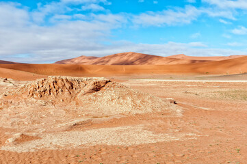 View of red dune which prevents water flow to Deadvlei