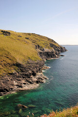 Beautiful sea and mountain view in North Cornwall. Tintagel
