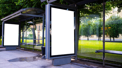 Billboard advertising in a bus stop. Mockup
