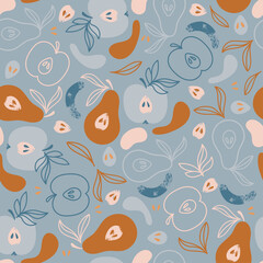 APPLE AND PEAR Delicious Fruit Hand Drawn Seamless Pattern