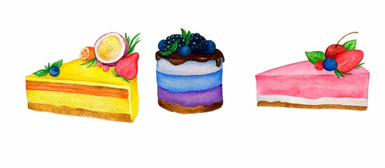 Set of watercolor illustrations desserts