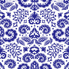ETHNIC BLUE TATAR Ornament Seamless Pattern Vector Illustration