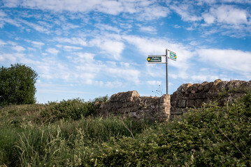 Footpaths through fields and old wall