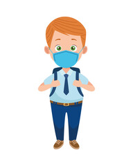 little student boy wearing medical mask character