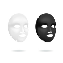 Realistic 3d Detailed White and Black Blank Facial Mask Cosmetics Template Mockup Set. Vector