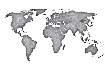 Karte von Weltkarte auf verwittertem Beton