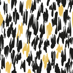 Seamless vector pattern made by hand drawn paint strokes. Black, yellow and white.
