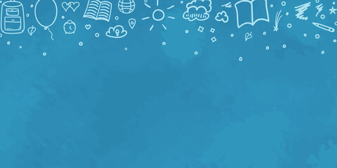 School chalkboard. Sketchy background with hand drawn school supplies. Education concept