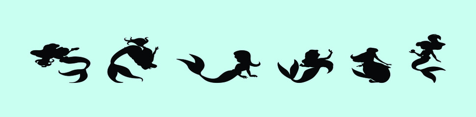 set of ink sketch collection of mermaids with various models isolated on blue