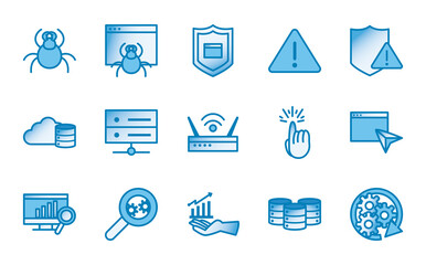 Data line and gradient style icon set vector design