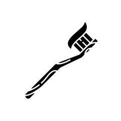 Bamboo toothbrush black glyph icon. Zero waste, dental hygiene silhouette symbol on white space. natural eco friendly product. Handmade wooden brush with toothpaste vector isolated illustration