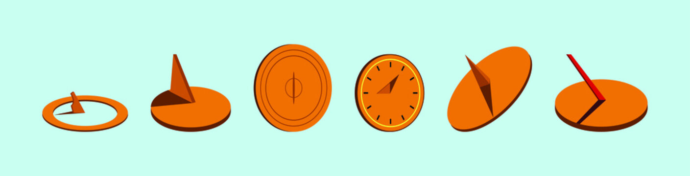 set of sun dial with various models isolated on blue