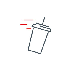 mobile app icon online order food delivery banner isolated on white. outline app icon symbol fast food: paper cup with coffee, cup with soda or cola and cocktail. Quality element with editable Stroke