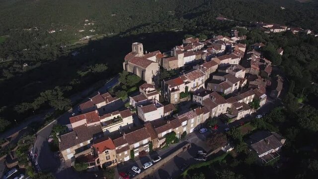 France, Provence-Alpes-Cote d'Azur, Var department, Aerial view of Gassin village, labelled Les Plus Beaux Villages de France (The Most Beautiful Villages of France),