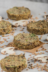 Sweet potato vegan burgers aduki light background. selective focus