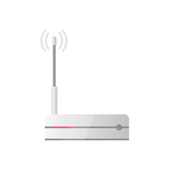 Router with antenna vector, modem for sharing connection, internet signal isolated icon in flat style. Modern object for comfortable browsing and work