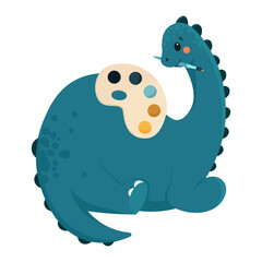Back to School animal dinosaur draws with paints. Vector illustration.