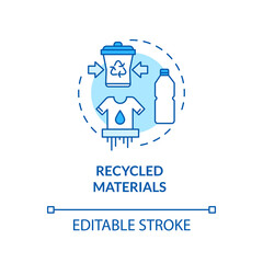 Recycled materials turquoise concept icon. Produce supply from plastic. Ecological production idea thin line illustration. Vector isolated outline RGB color drawing. Editable stroke