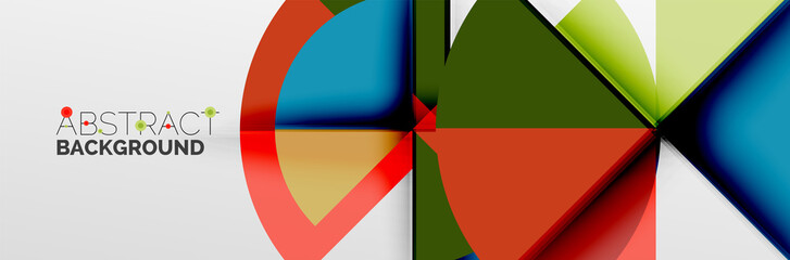 Bright color circles, abstract round shapes and triangles composition with shadow effects. Vector modern geometric design template