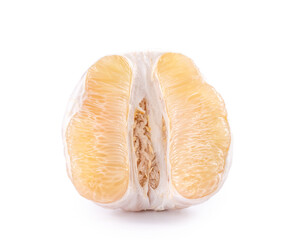 Fresh pomelo, pummelo, grapefruit, shaddock isolated on white background, close up, cut out, clipping path. Fruit for Mid-autumn festival.