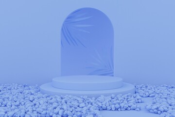 abstract minimalist blue color geometric Stone and Rock shape background, mockup for podium display or showcase, 3d rendering. 
