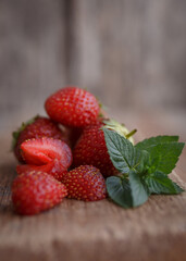 strawberries on a wooden table