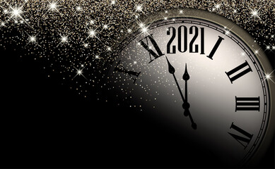 Fototapeta na wymiar Clock hands showing 2021 year.