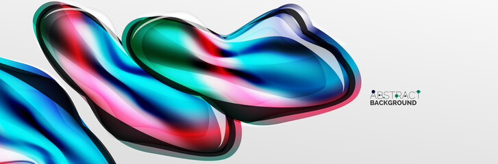 Vector abstract background, flowing liquid style bubble with metallic, color quicksilver chrome texture and color glow effects