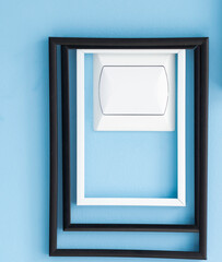 Frames in place with a mask and a leaf on a white background. Frames on a white background. Many frames. Leaves in a frame. Mask in a frame.