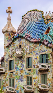 Barcelona, Spain - April 11, 2009: Exterior View of Casa Batllo by Gaudi in Barcelona - Spain