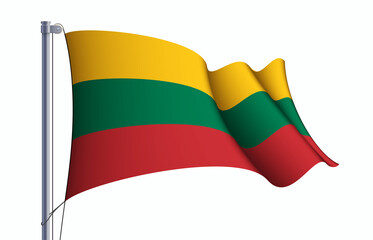 Lithuania flag state symbol isolated on background national banner. Greeting card National Independence Day of the Republic of Lithuania. Illustration banner with realistic state flag.