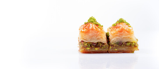 Traditional Turkish dessert on white background