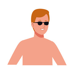 man wearing beach suit with sunglasses character
