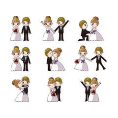 cartoon sweet wedding couple vector template designs