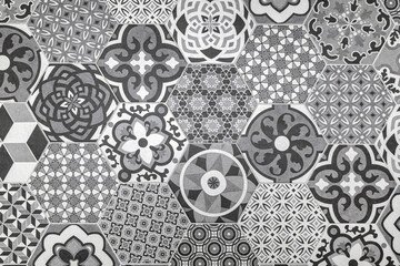 floral vintage hexagon tile pattern