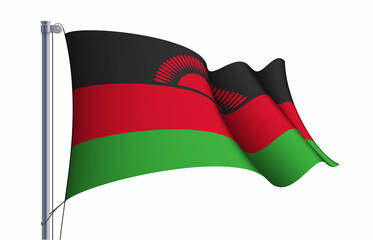 Malawi flag state symbol isolated on background national banner. Greeting card National Independence Day of the Republic of Malawi. Illustration banner with realistic state flag.