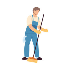 cleaning service man with gloves and cleaning utensils