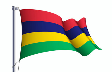 Mauritius flag state symbol isolated on background national banner. Greeting card National Independence Day of the Republic of Mauritius. Illustration banner with realistic state flag.