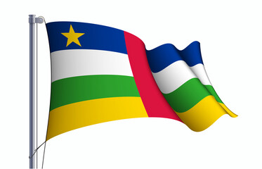 Central African Republic flag state symbol isolated on background national banner. Greeting card National Independence Day Central African Republic. Illustration banner realistic state flag of CAR.