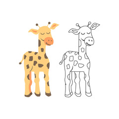 Coloring book for children, set of giraffes, illustration of cartoon giraffe, vector format