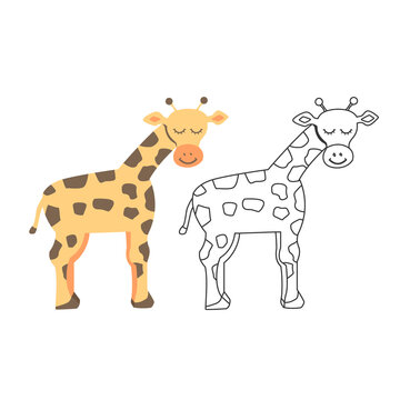 Coloring book for children, set of giraffes, illustration of cartoon giraffe, vector format